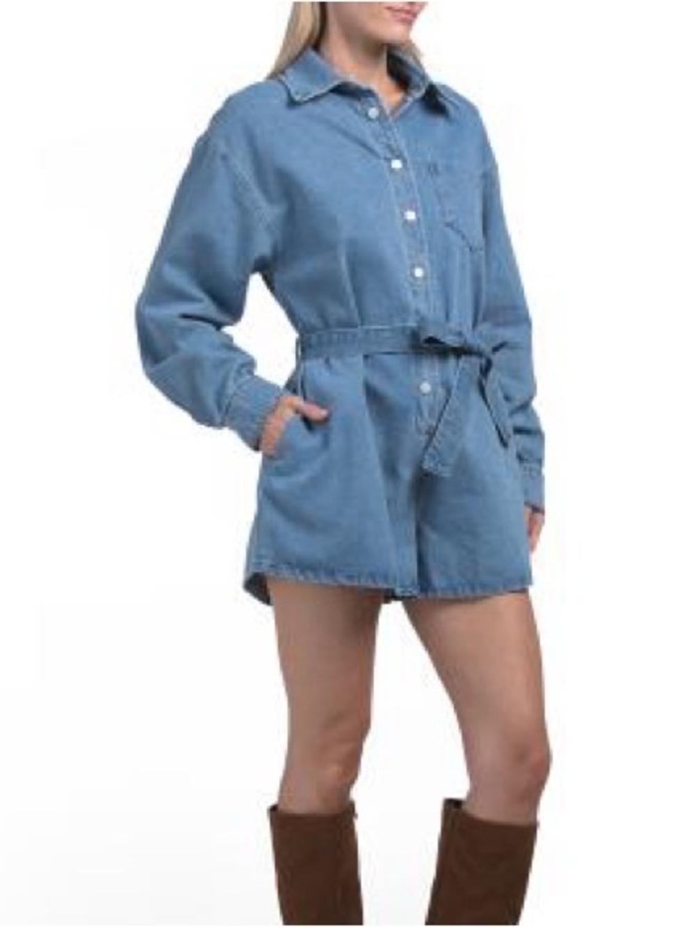 New en saison Anthropologie Denim Blue Tie-Waist Women’s Jean Romper Sz m womens